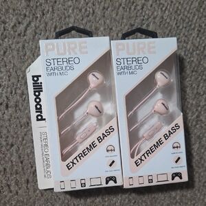 2 Pink Billboard Deluxe Stereo Earbuds with Mic